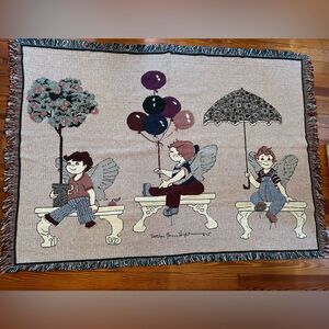 Carolyn Shores Wright Children Angels Throw Blanket Afghan Tapestry Approx 48X66